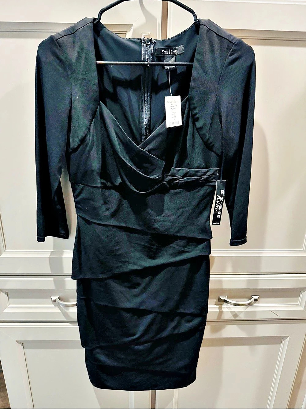 Size 4 White House Black Market Instantly Slimming Dress Long Sleeve Black Midi